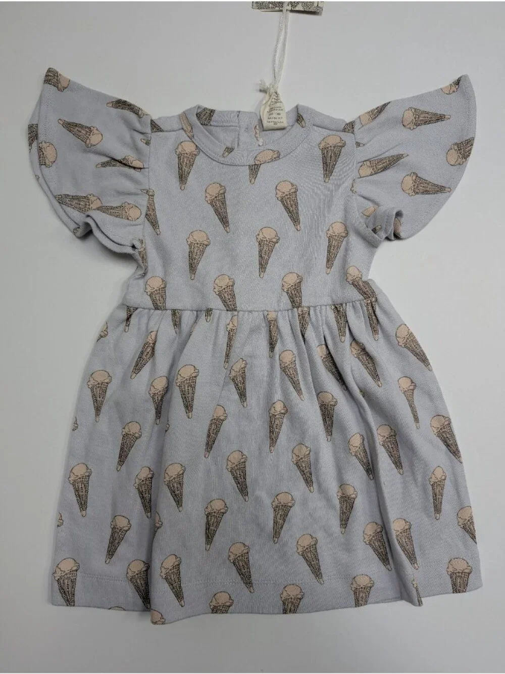 Kate Quinn Organic Cotton Flutter Sleeve Dress 12-18 Ice Cream Cone Blue Cones